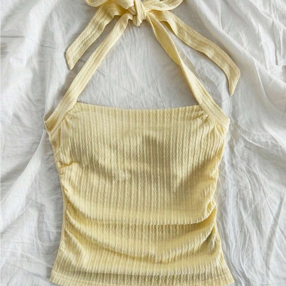 Yellow Halter Neck Ribbed Top - Picture 3 of 6